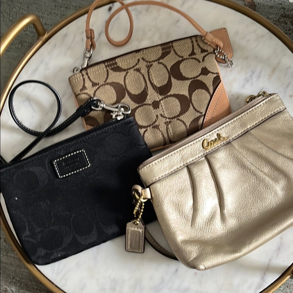 Coach Women's Signature and Leather Wristlet Set - Black, Brown, Gold